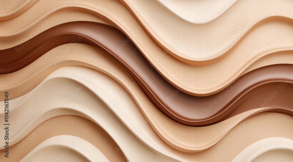 Aufkleber beige and mocha mousse 3d waves arranged to create a multicolored abstract background