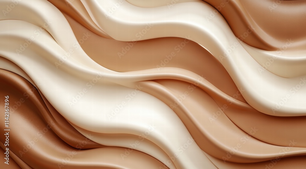 Poster beige and mocha mousse 3d waves arranged to create a multicolored abstract background.