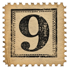 PNG Vintage Number 9 postage stamp.