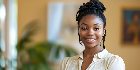 Portrait of a substance abuse counselor standing warmly in a therapy center
