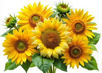 Vibrant Yellow Sunflowers Bouquet - High-Resolution Photo, Eye-Level Close-Up