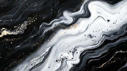 Obraz premium Abstract Black White Gold Swirling Paint Design