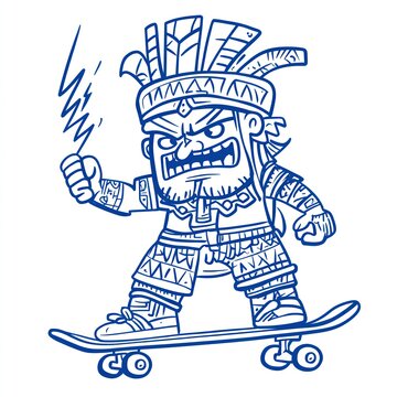 Angry Aztec Warrior Skates With Lightning Bolt