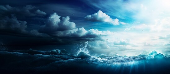 Ocean Waves under Stormy Skies, Concept of Nature's Power and Ocean Conservation