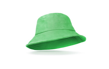 Green bucket hat on white background.