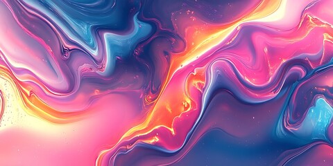 Obraz premium Abstract vibrant fluid art with swirling colors of pink, blue, and orange.