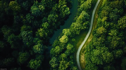 Aerial view of a lush forest with a river winding through it, highlighting Earth's natural ecosystems and the importance of environmental preservation