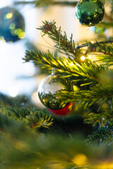 Christmas tree decorated with colorful balls	