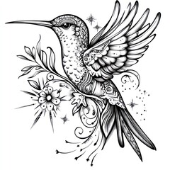 Obraz premium Ornate Hummingbird Design With Floral Accents