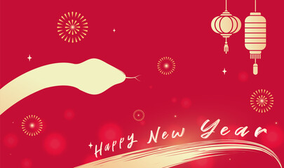 Spring Festival background design gold snakes and lanterns fireworks