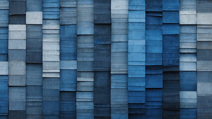Monochromatic blue-toned blocks stacked symmetrically creating a sense of tranquility and structured depth.