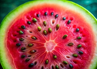 Worm's Eye View of Sliced Watermelon - Juicy Red Flesh Macro Photography