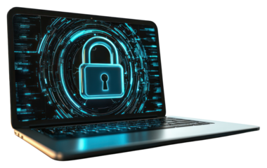 PNG A blue padlock on a laptop computer with a digital security hologram cybersecurity electronics protection.