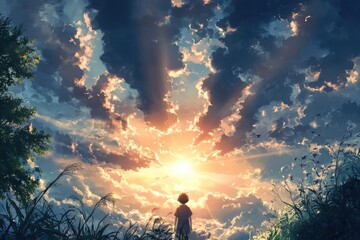 Obraz premium A sunrise breaking through dark clouds, symbolizing hope and renewal