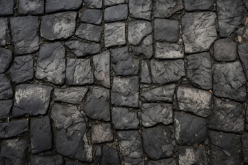 Fototapeta premium Processed collage of pavement cobble stones surface texture. Background for banner, backdrop