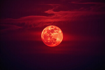 Full moon rising over darkening sky