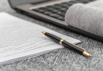 Fototapeta premium Professional Writing Setup with Laptop, Pen, and Documents