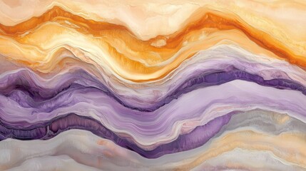 Abstract Wavy Layers Of Purple Orange And Beige Hues