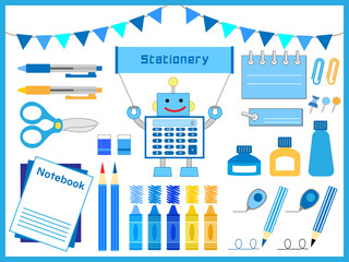 文房具■ステーショナリーの素材セット■ブルー