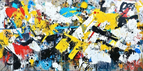 Fototapeta premium Painting with splatters of paint in various colors