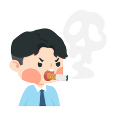 man smoking a cigarette with a skull
