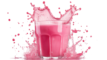 Pink juice splash in a glass, transparent background