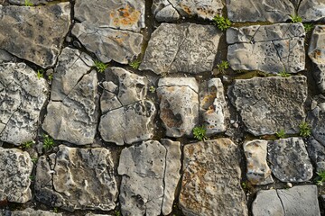 Fototapeta premium Photo of Brown pebble stone paving surface. Background texture for backdrops or mapping