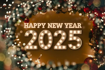 Bright and Festive New Year 2025 Celebration Scene with Lights