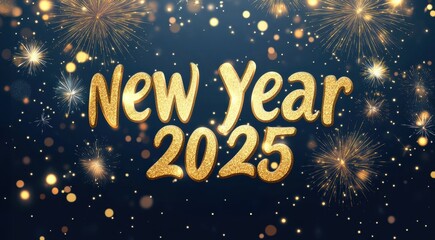 Happy new 2025 year background with golden elements. Holiday winter greeting banner