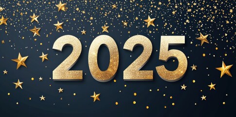 Happy new 2025 year background with golden elements. Holiday winter greeting banner