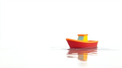 Fototapeta premium A vibrant red boat gently glides over serene waters. Its playful colors contrast with the calm background. This image evokes a sense of tranquility and adventure. Generative AI