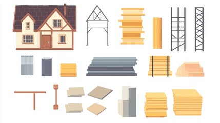Organized Flat Vector Design of House and Building Materials
