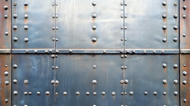 Industrial Steel Door with Rivets and Rusty Texture Background
