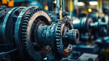 Fototapeta premium Close-Up View of Industrial Gear Mechanism in Manufacturing Facility