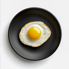 High-quality 3D vector illustration of a realistic fried egg on a black plate, viewed from the top