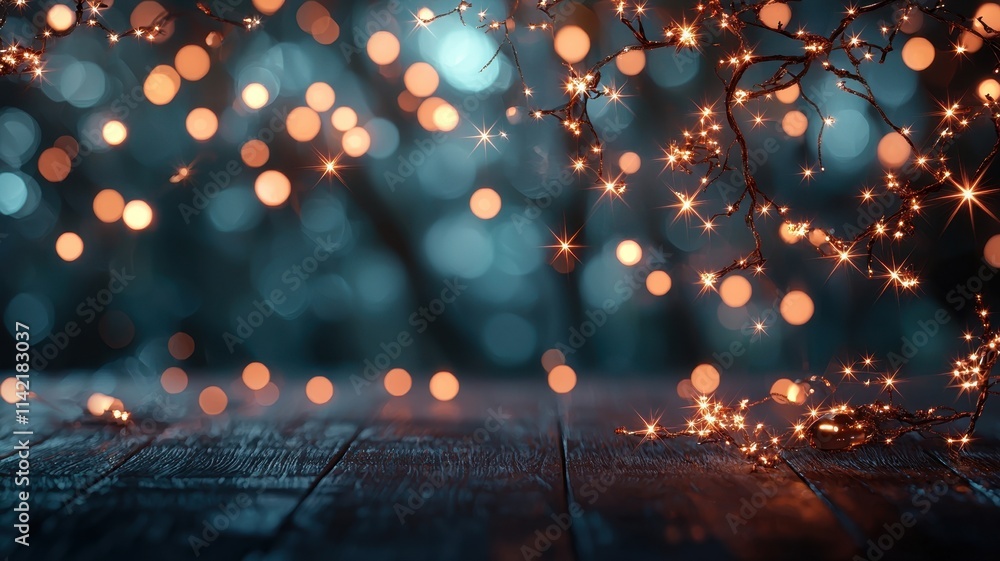 Aufkleber a serene image of glowing bokeh lights against a soft blue background, creating a warm and enchantin