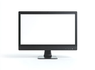 Fototapeta premium A computer monitor displays a white screen set against a white background