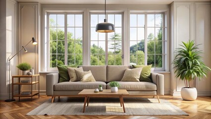 Cozy Living Room with Sofa and Windows , view, sofa,  view