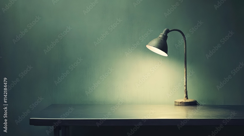 Poster vintage desk lamp illuminating a simple workspace in soft light