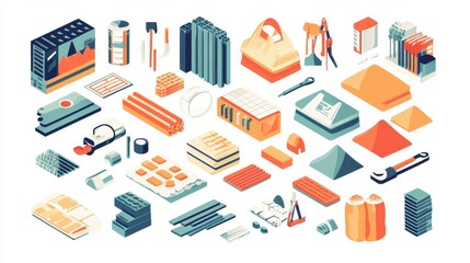 Fototapeta premium Organized Flat Vector Construction Design Elements