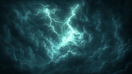 Fototapeta premium Dramatic Lightning Striking Through Dark Storm Clouds Creating an Intense Atmosphere