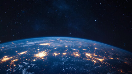 Fototapeta premium Earth from space showcasing glowing city lights and vibrant atmosphere during nighttime