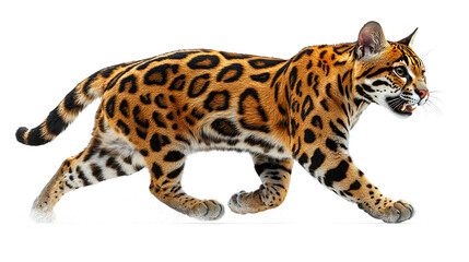 Obraz premium Ocelot walking, isolated on white.