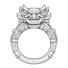 Obraz premium Mayan Inspired Circular Design Featuring A Winged Beast