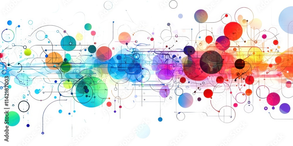 Poster colorful background with many circles and lines