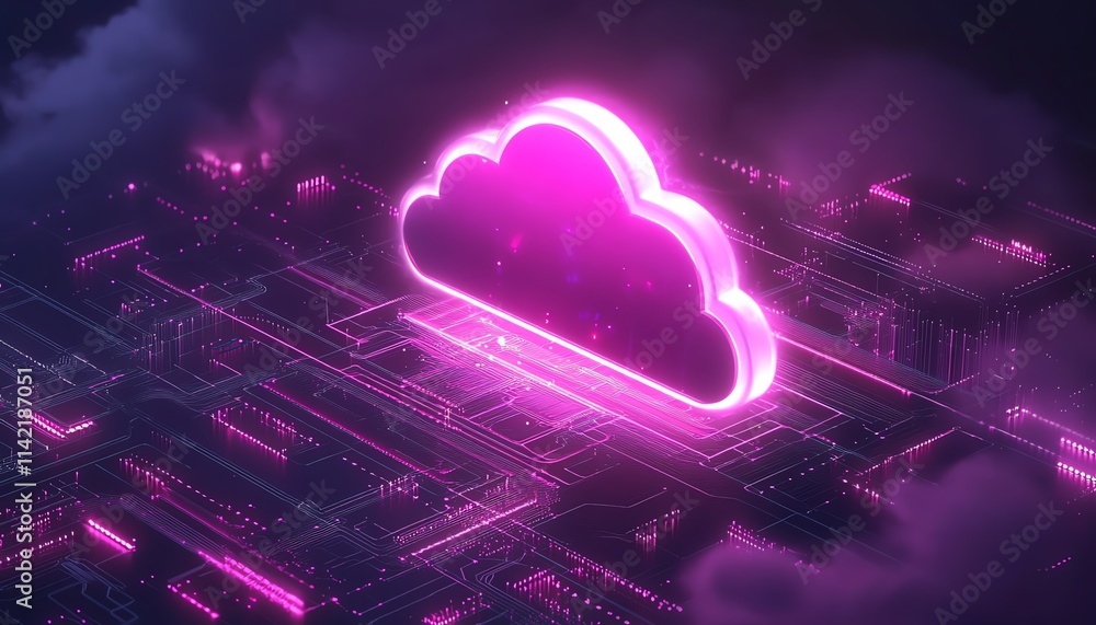 Poster cloud computing technology transferring massive data over the internet, futuristic digital technolog