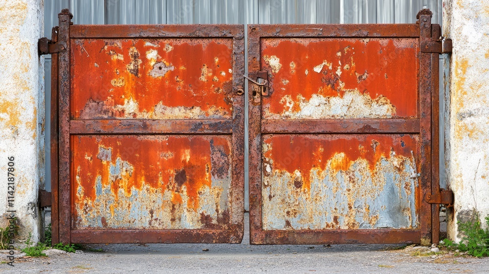 Poster rusty metal gate with weathered texture and intriguing colors