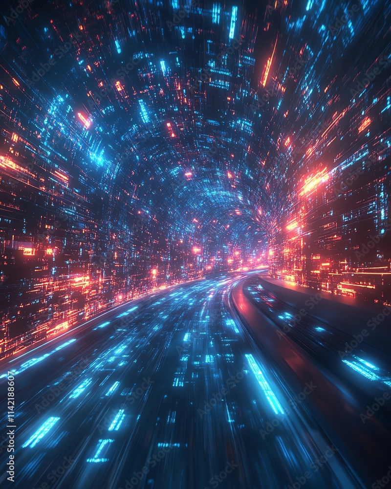 Poster futuristic digital transfer of big data through cloud computing, advanced cyber networks, highspeed 