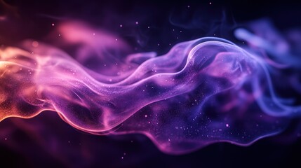 Obraz premium Abstract colorful smoke wave with glowing particles on dark background.