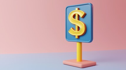 Obraz premium Colorful dollar sign on a signpost against a pastel background.